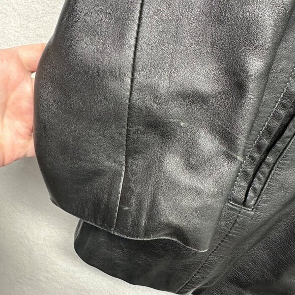 Style & Co Leather Jacket Womens Button Up Size Large Black Collar Pockets - Picture 7 of 9